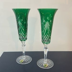 Waterford Vintage Happy Holidays Emerald Champagne Flute